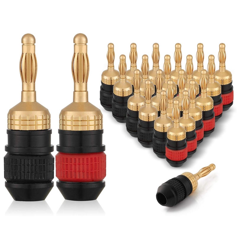 WGGE WG-008 24K Gold Safety Speaker Connector Banana Plugs for Speaker Wire, Wall Plate, Home Theater, Audio/Video Receiver, and Sound Systems ((12 Pairs (24 Plugs))) - Image 1